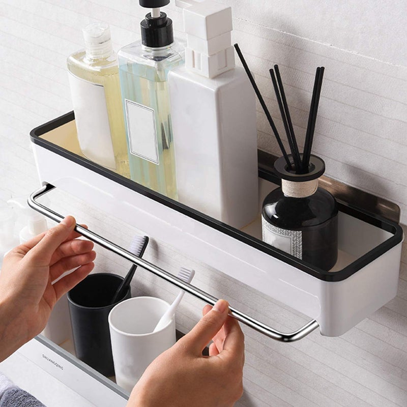GREEYA Shower Caddy Wall Shelf Shower Rack Wall Mount with Steel Towel Bar NonDrilling SelfAdhesive Bathroom Shelf Kitchen Storage Basket - Image 4