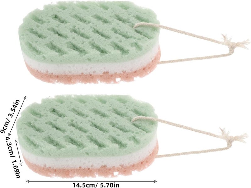 KICHOUSE 4pcs Exfoliating Shower Body Net Sponge for Dead Skin Removal, Soft Bath Washcloths for Men and Women, Home Bathing Accessories with Grey and Green Colors - Image 2