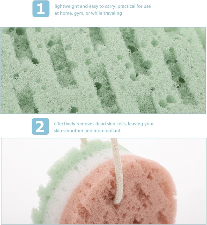 KICHOUSE 4pcs Exfoliating Shower Body Net Sponge for Dead Skin Removal, Soft Bath Washcloths for Men and Women, Home Bathing Accessories with Grey and Green Colors - Image 3