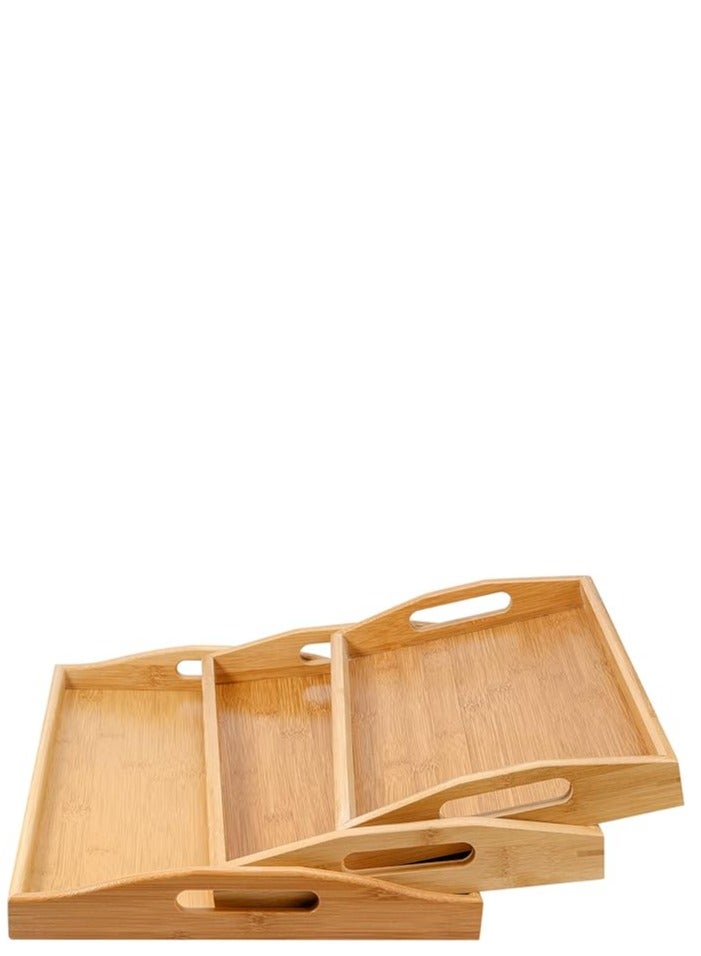 مجموعة صواني تقديم خشبية مستطيلة من البامبو بـ 3 مقاسات ومقابض لتقديم الفطور في السرير/الشاي/القهوة/تناول الطعام، 3 قطع - Image 3