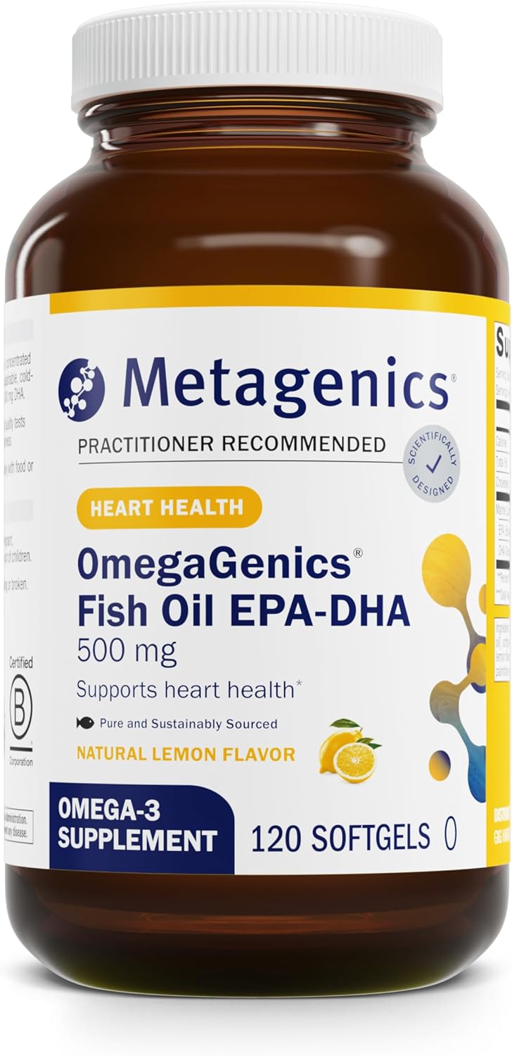 Metagenics OmegaGenics EPADHA 500  High Potency  Supports Cardiovascular Health  Fish Oil EPA DHA  Purity  Quality Tested  NonGMO  GlutenFree  120 Count - Image 1