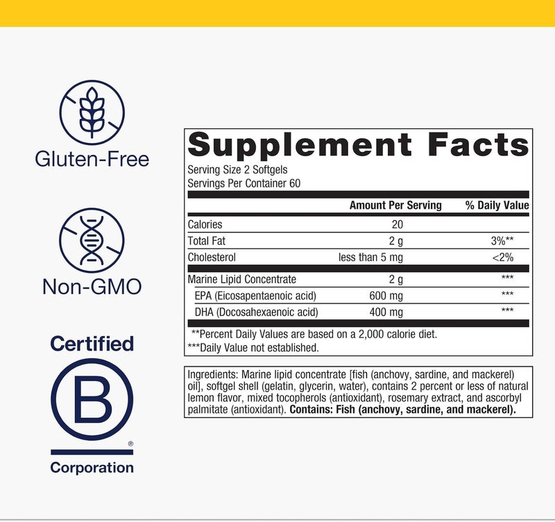 Metagenics OmegaGenics EPADHA 500  High Potency  Supports Cardiovascular Health  Fish Oil EPA DHA  Purity  Quality Tested  NonGMO  GlutenFree  120 Count - Image 2
