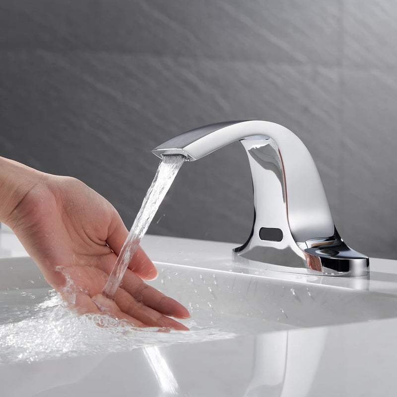 HOOMEE Touchless Bathroom Sink Faucet, Automatic Sensor Faucet Deck Mounted 6 Inch Centerset Basin Water Mixer with Pop up Drain (Chrome) - Image 2