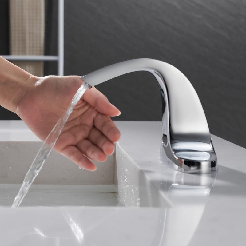 HOOMEE Touchless Bathroom Sink Faucet, Automatic Sensor Faucet Deck Mounted 6 Inch Centerset Basin Water Mixer with Pop up Drain (Chrome) - Image 4