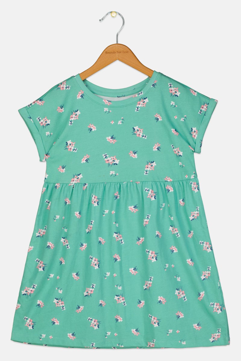 GAP فستان ميني مطبوع بالكامل للبنات، أخضر - Image 1