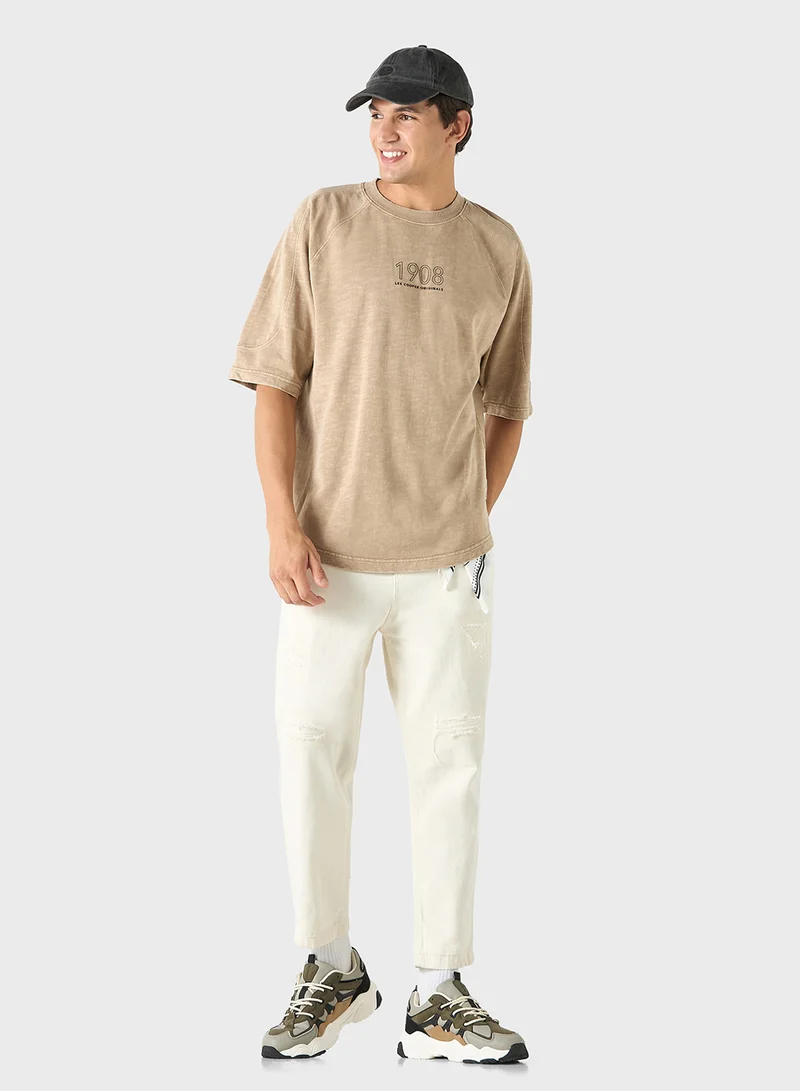 لي كوبر Lee Cooper Printed T-shirt with Crew Neck and Shor