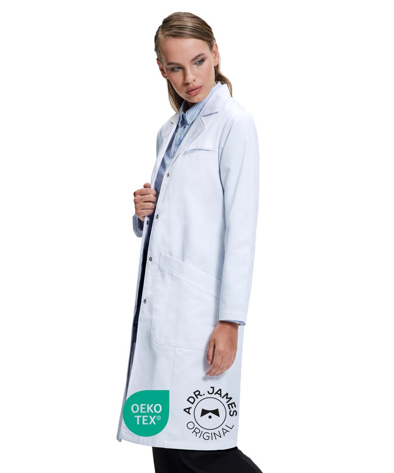 Dr James Premium Lab Coat for Women Multiple Pockets Classic Fit Concealed Snap Closing 37 Length 10 M
