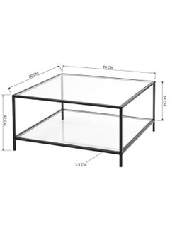 Tempered Clear Glass Square Coffee Table – Modern 2-Tier Design with Black Metal Frame – Stylish Tea Table for Living Room, Front Sofa, and Dining Room - pzsku/Z06942C0CE8529CD1E978Z/45/_/1736168112/84654270-fabe-40db-a526-b72f37c7d3f8