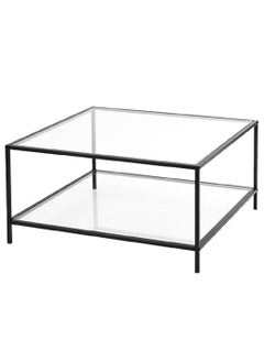 Tempered Clear Glass Square Coffee Table – Modern 2-Tier Design with Black Metal Frame – Stylish Tea Table for Living Room, Front Sofa, and Dining Room - pzsku/Z06942C0CE8529CD1E978Z/45/_/1736168113/14a6cb8a-03de-4b52-86f4-2cc2b07e72cc