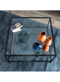 Tempered Clear Glass Square Coffee Table – Modern 2-Tier Design with Black Metal Frame – Stylish Tea Table for Living Room, Front Sofa, and Dining Room - pzsku/Z06942C0CE8529CD1E978Z/45/_/1736168113/41bd48f8-0dfc-4c2e-ac8e-4e75a319267a