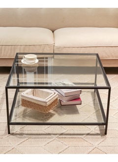 Tempered Clear Glass Square Coffee Table – Modern 2-Tier Design with Black Metal Frame – Stylish Tea Table for Living Room, Front Sofa, and Dining Room - pzsku/Z06942C0CE8529CD1E978Z/45/_/1736168114/6fe1fd9c-e154-4601-b7b8-e890b2148403