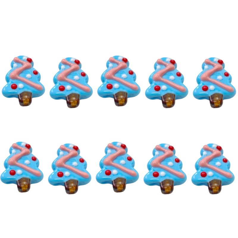 Blue Hand Painted Christmas Tree Glass Beads For Jewelry Crafting Holiday Ornaments - Image 4