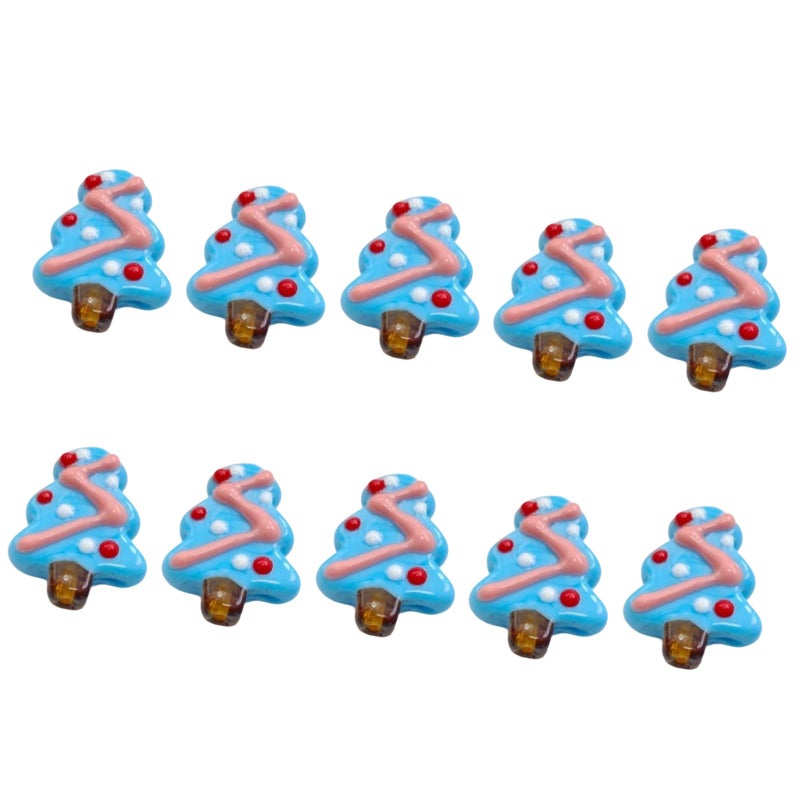 Blue Hand Painted Christmas Tree Glass Beads For Jewelry Crafting Holiday Ornaments - Image 2