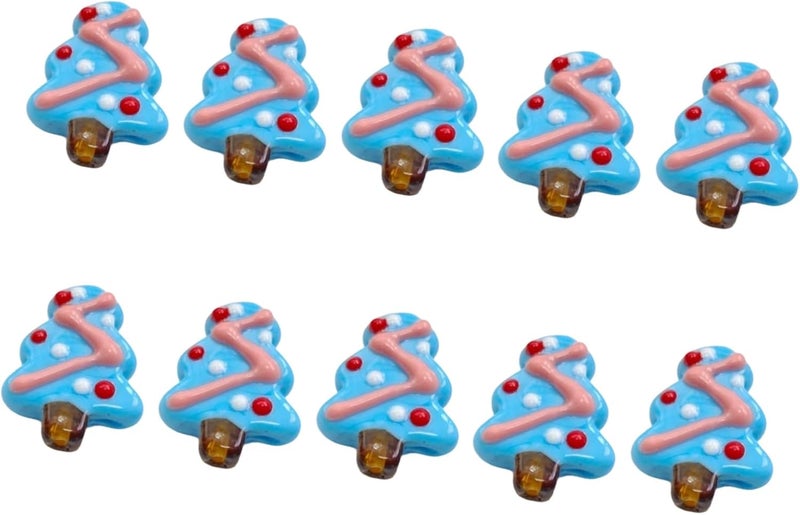 Blue Hand Painted Christmas Tree Glass Beads For Jewelry Crafting Holiday Ornaments - Image 1