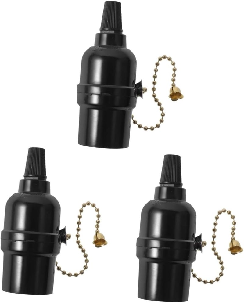 Hemobllo 3pcs Lamp Base Pull Chain Socket Vintage-Style Lampholder for Ceiling Light Fixtures and Construction Compatible Bulbs Convenient Off - Image 1