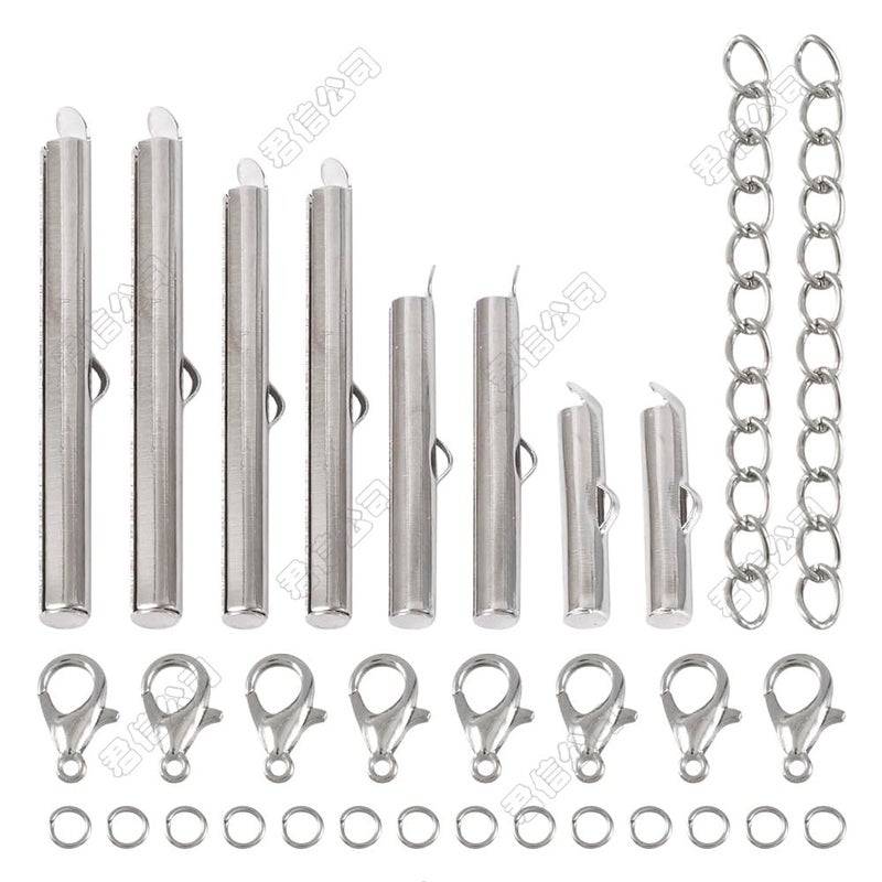 PH PandaHall Pandahall 80pcs 4Sizes Iron Slide On End Clasp Tubes Slider with Extender Chains 304 Stainless Steel Jump Rings & Alloy Lobster Claw Clasps 20mm/25mm/30mm/40mm for Jewelry Making - Image 1