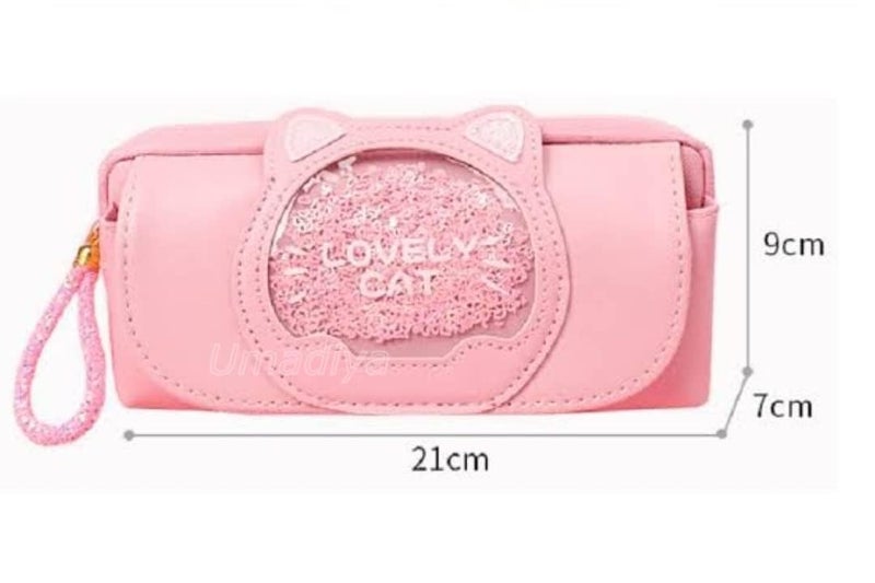 Galaxy Hi-Tech Big Size Lovely Cat Pencil Canvas Case Large Capacity Pencil Bag Side Pockets Eva Pencil Pouch With Zipper Closure Portable Makeup Pouch Case Cute Stationery Bag,pink & purple - Image 3