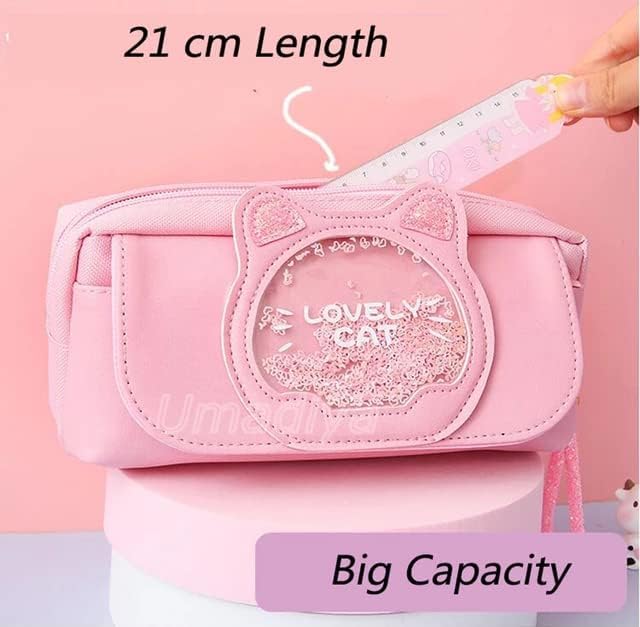 Galaxy Hi-Tech Big Size Lovely Cat Pencil Canvas Case Large Capacity Pencil Bag Side Pockets Eva Pencil Pouch With Zipper Closure Portable Makeup Pouch Case Cute Stationery Bag,pink & purple - Image 4