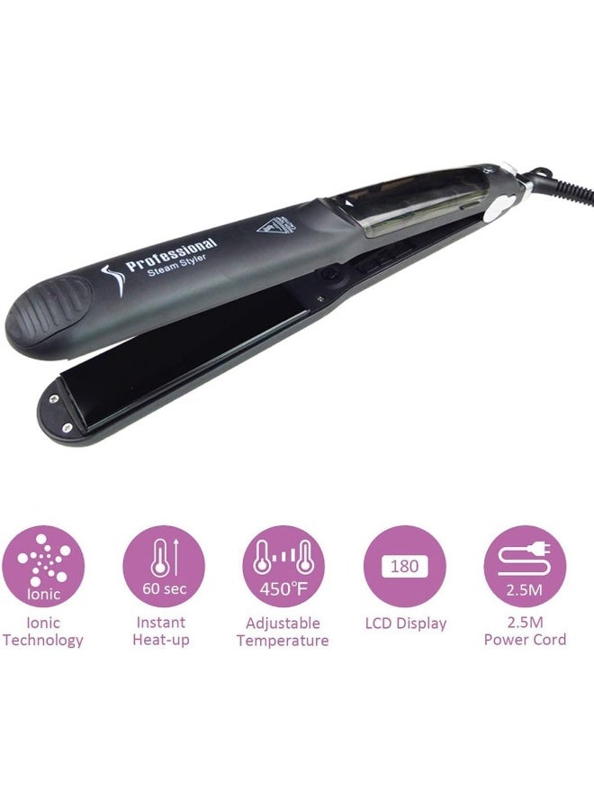 ManKami Professional Salon Steam Hair Straightener, Argan Steam Styler Ceramic Tourmaline Flat Iron Vapor Heater Hair Straightening Iron with Anion Care and Locking switch - Image 3