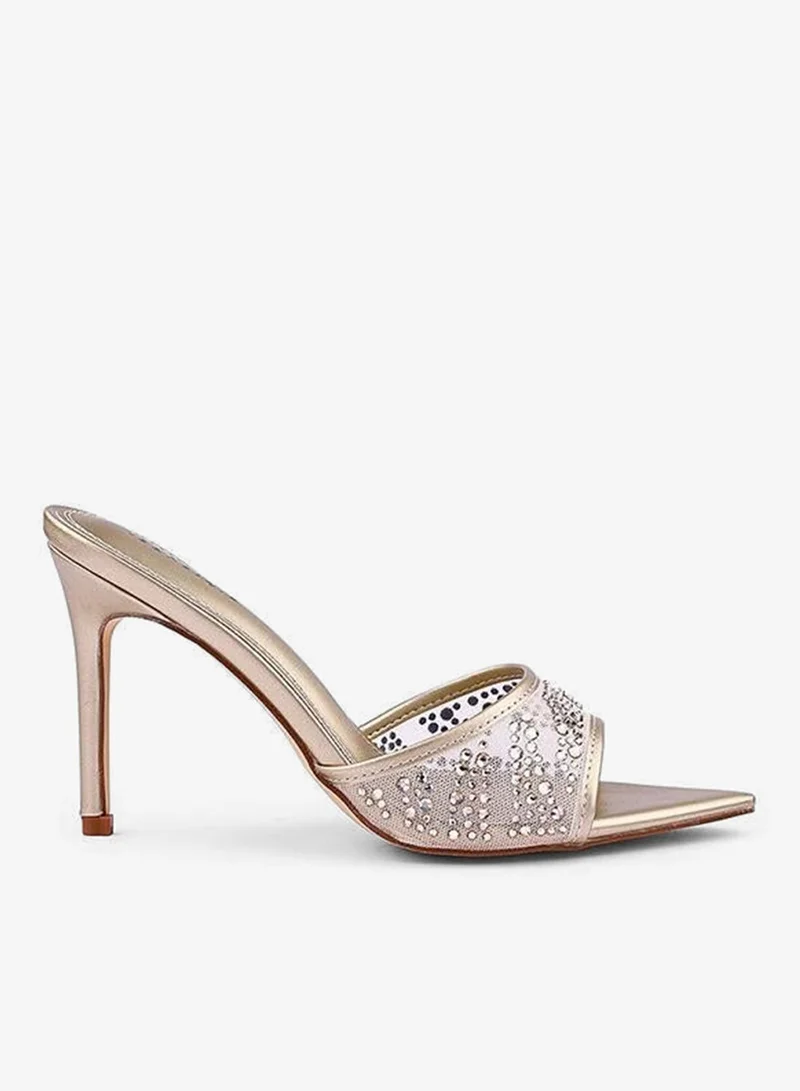 أيقون صندل نسائي بكعب مزين بالدانتيل