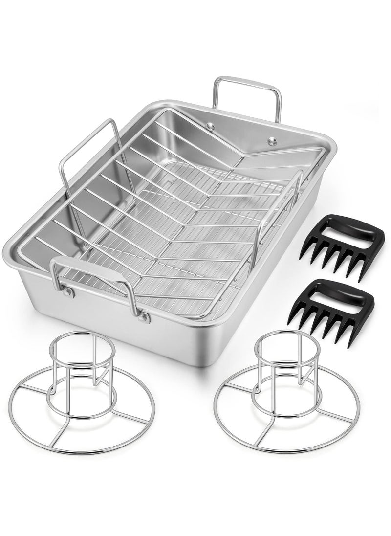 P&P CHEF 16 Roasting Pan with Rack 7 PCS PP CHEF Stainless Steel Roaster Lasagna Pan with Cooling Flat  Vshaped Baking Rack Grilling Chicken Holder Meat Shredding Claws Dishwasher  Oven Safe 