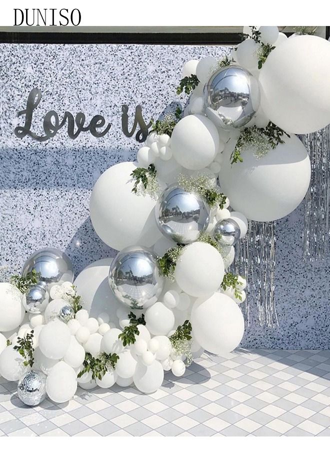 DUNISO 125PCS Balloon Garland Arch Kit Silver and White Latex Balloons Set For Baby Wedding Birthday Party Background Decorations - Image 1