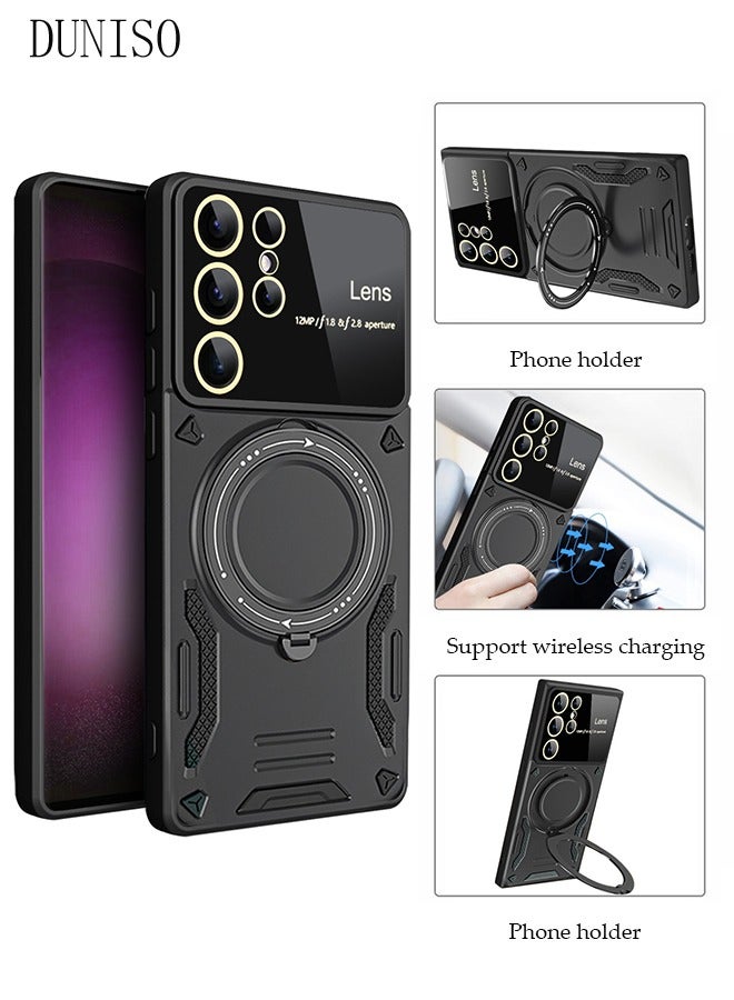 DUNISO Samsung Galaxy S24 Ultra Phone Case Full Body Protective Phone Cover with Rotatable Phone Holder and Wireless Charging Anti-fall Anti-fingerprint Phone Case for Samsung Galaxy S24 Ultra 5G Phone Case - Image 2
