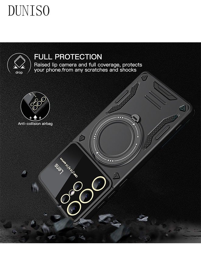 DUNISO Samsung Galaxy S24 Ultra Phone Case Full Body Protective Phone Cover with Rotatable Phone Holder and Wireless Charging Anti-fall Anti-fingerprint Phone Case for Samsung Galaxy S24 Ultra 5G Phone Case - Image 5