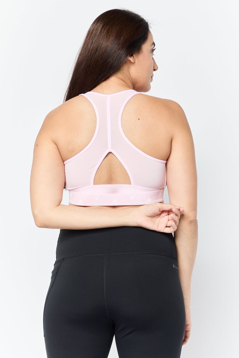 Adidas Women Brand Logo Padded Sports Bra, Pink - Image 4