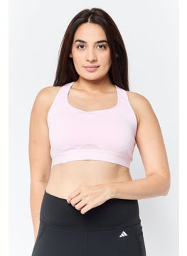 Adidas Women Brand Logo Padded Sports Bra, Pink  - Image 1