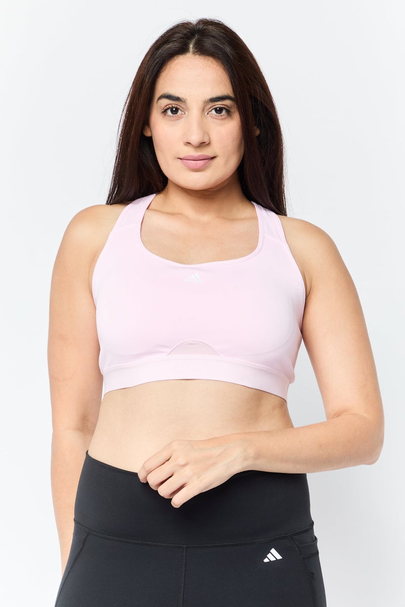 Adidas Women Brand Logo Padded Sports Bra, Pink - Image 1