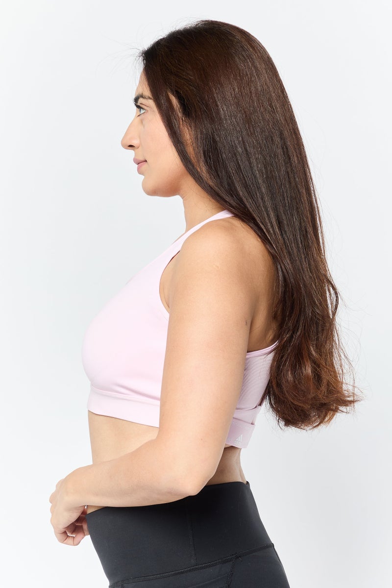 Adidas Women Brand Logo Padded Sports Bra, Pink - Image 3