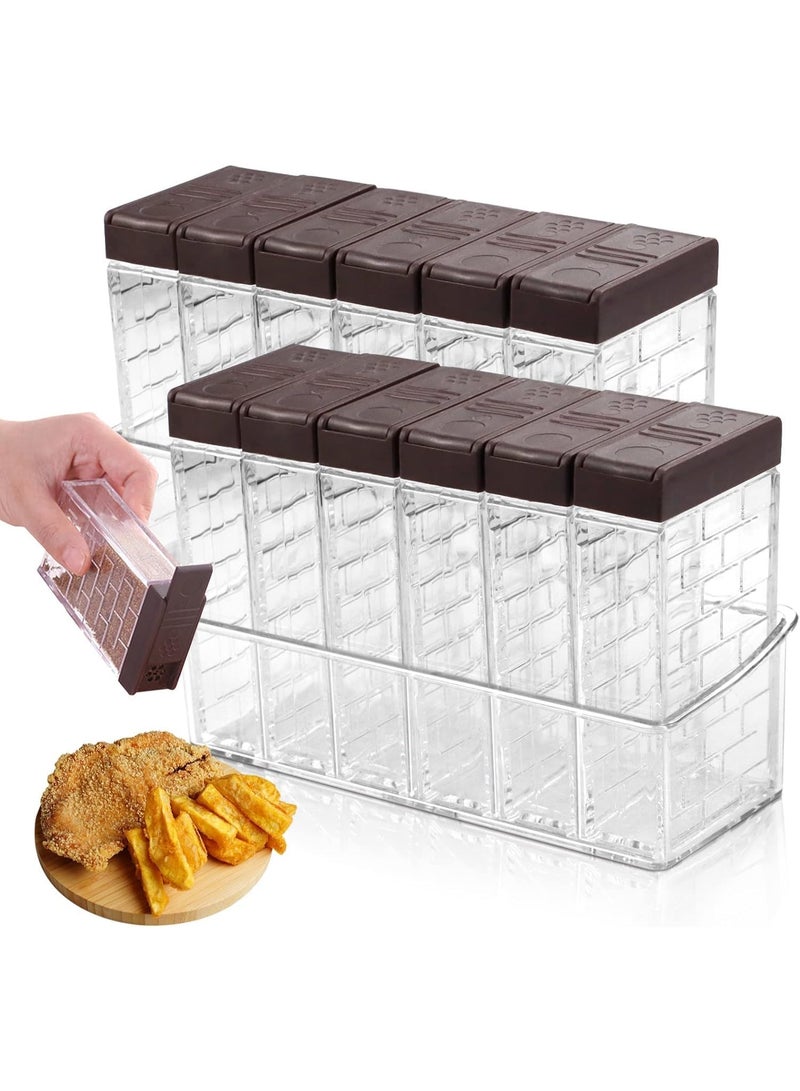 2 Sets Brown Spice Shaker Jars, 6 Cases Seasoning Shaker Box Condiment Set, Seasoning Storage Containers with Adjustable Lids, BPA Free, Sliding Open Design, for BBQ, Camping, Hiking - Image 1