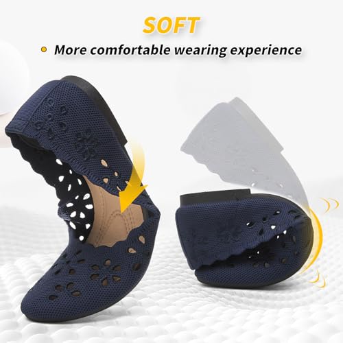 BABUDOG Mesh Ballet Flats Shoes for Women,Womens Flats Dressy Comfortable,Women's Dress Shoes with Flower Eyelets,Slip on Casual Walking Flats(Navy 07) - Image 4