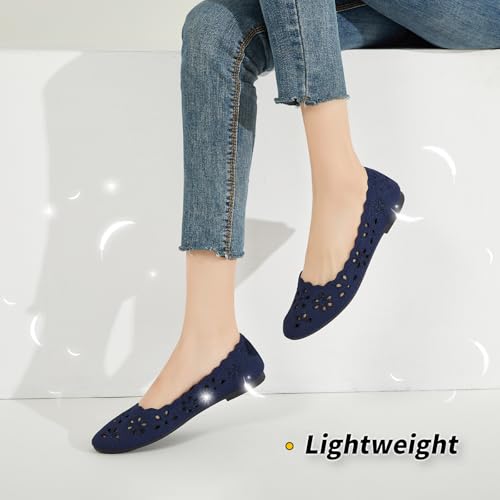 BABUDOG Mesh Ballet Flats Shoes for Women,Womens Flats Dressy Comfortable,Women's Dress Shoes with Flower Eyelets,Slip on Casual Walking Flats(Navy 07) - Image 5