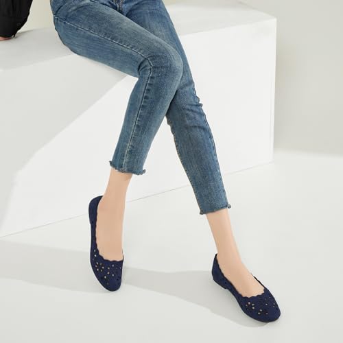 BABUDOG Mesh Ballet Flats Shoes for Women,Womens Flats Dressy Comfortable,Women's Dress Shoes with Flower Eyelets,Slip on Casual Walking Flats(Navy 07) - Image 2