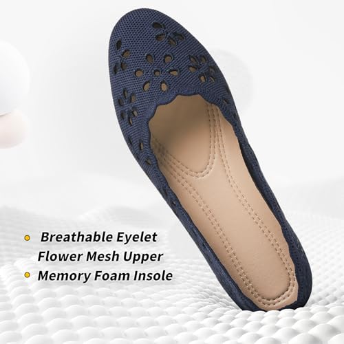 BABUDOG Mesh Ballet Flats Shoes for Women,Womens Flats Dressy Comfortable,Women's Dress Shoes with Flower Eyelets,Slip on Casual Walking Flats(Navy 07) - Image 3