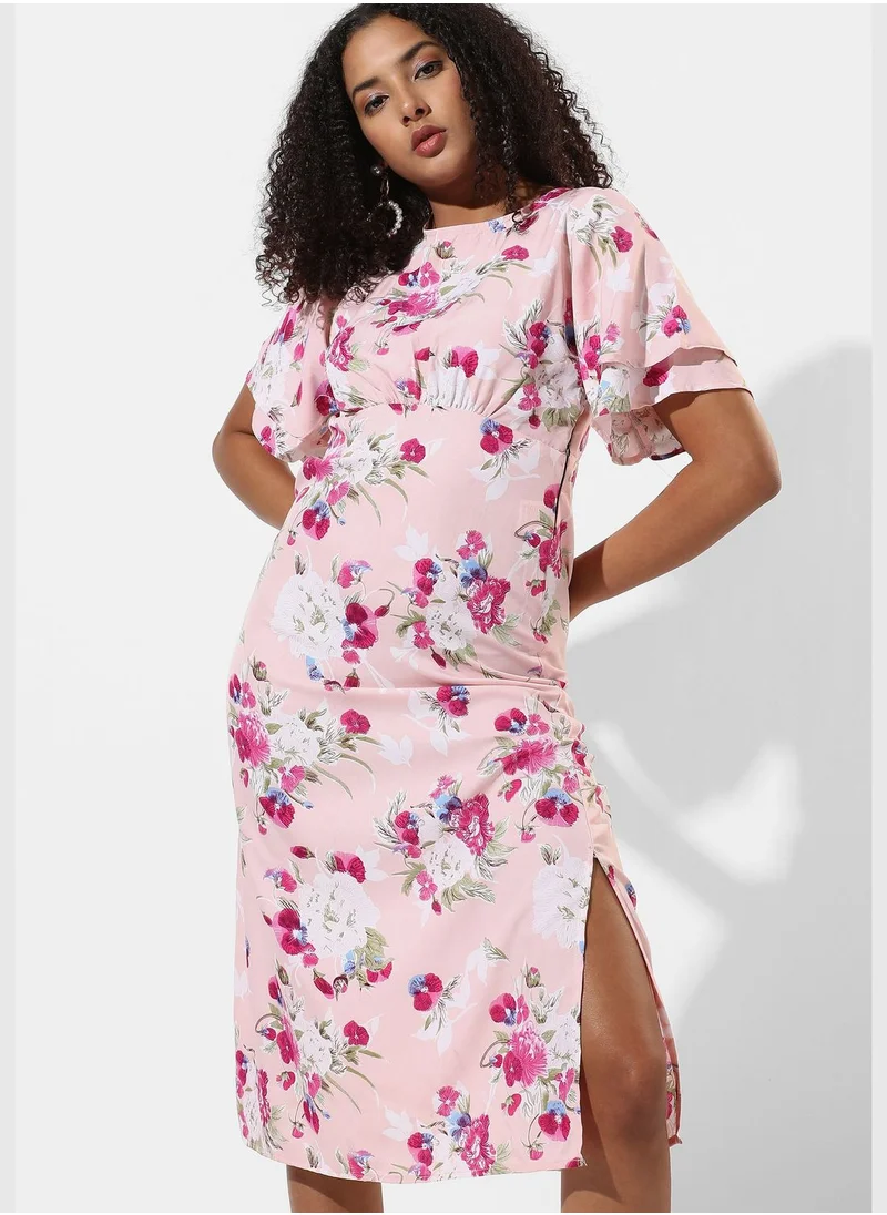 Campus Sutra Women's Pink Printed Regular Fit Dress