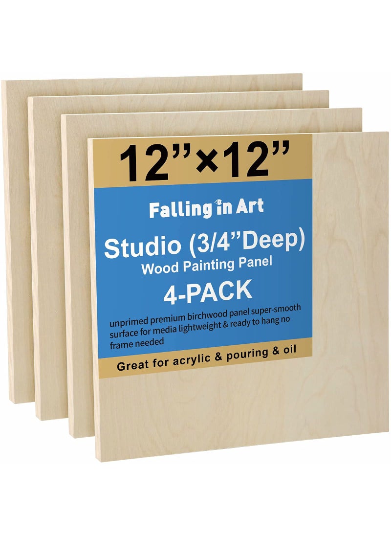 Falling In art Falling in Art Unfinished Birch Wood Canvas Panels Kit Falling in Art 4 Pack of 12x12 Studio 34 Deep Cradle Boards for Pouring Art Crafts Painting and More 