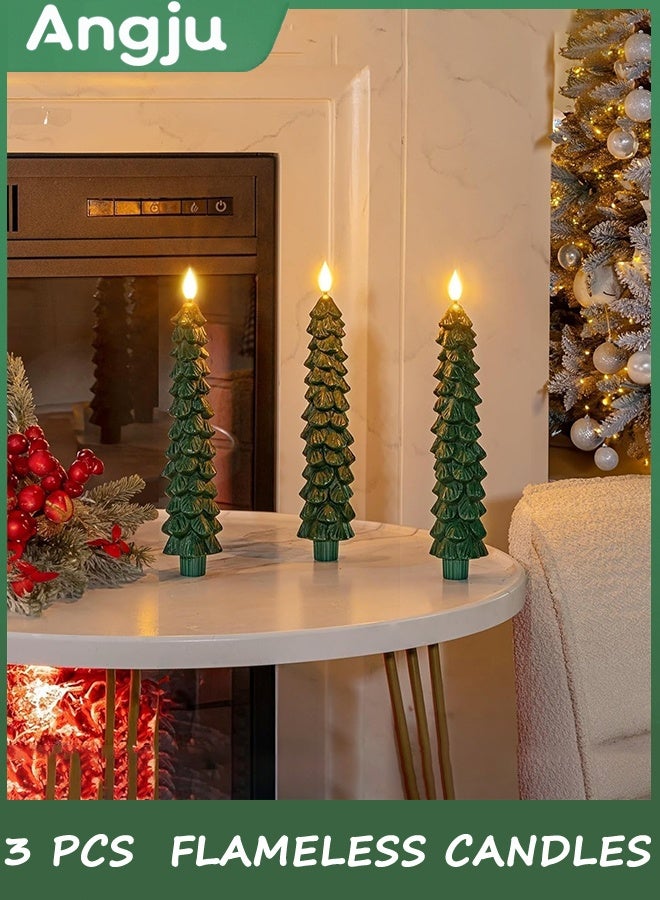 Angju 3 Pcs Christmas Tree Flameless Candles with Remote, Waxy Flameless Taper Candles Flickering, Green LED Candlesticks Battery Operated for New Year Celebration Holiday Decorations 25cm - Image 5