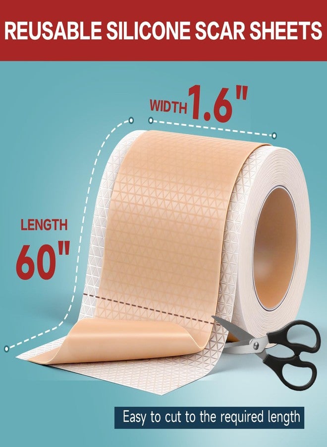 kindshine Silicone Scar Tape 1.6”x60” Roll-Reusable Silicone Scar Sheets for Surgical, C-Section, Tummy Tuck, Keloid Scars-Easy to cut - Image 2