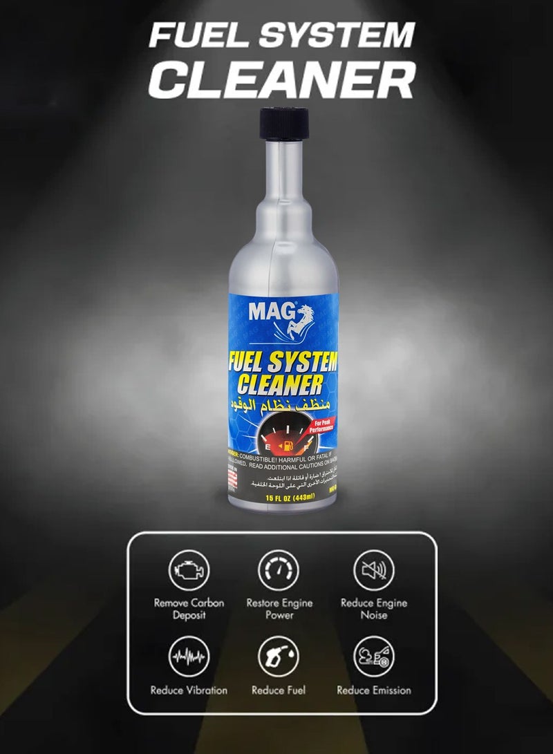 MAG Fuel System Cleaner 443ml Petrol and Diesel Engine Fuel Additive, Injector Cleaner Solution for Carbon Deposit Removal, Engine Performance Restorer, Fuel Efficiency Improver, Fuel Tank Cleaner for Cars SUVs Trucks Motorcycles. - Image 3