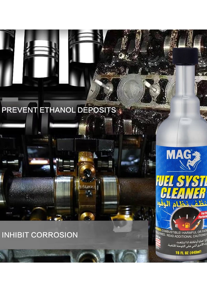 MAG Fuel System Cleaner 443ml Petrol and Diesel Engine Fuel Additive, Injector Cleaner Solution for Carbon Deposit Removal, Engine Performance Restorer, Fuel Efficiency Improver, Fuel Tank Cleaner for Cars SUVs Trucks Motorcycles. - Image 2