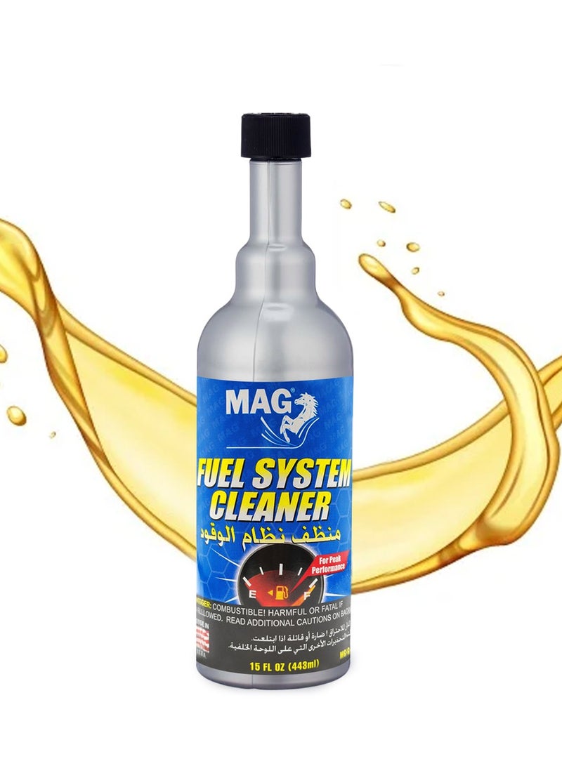 MAG Fuel System Cleaner 443ml Petrol and Diesel Engine Fuel Additive, Injector Cleaner Solution for Carbon Deposit Removal, Engine Performance Restorer, Fuel Efficiency Improver, Fuel Tank Cleaner for Cars SUVs Trucks Motorcycles. - Image 1