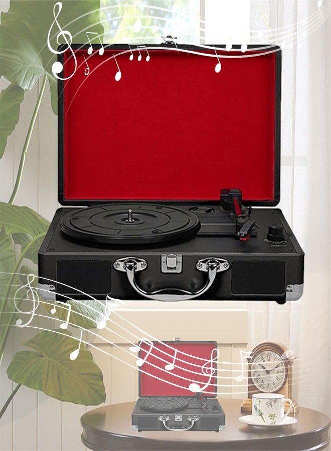 Portable Gramophone Vinyl Record Player Vintage Classic Turntable Phonograph  Stereo Sound with Built-in Stereo Speakers Black  - Image 1