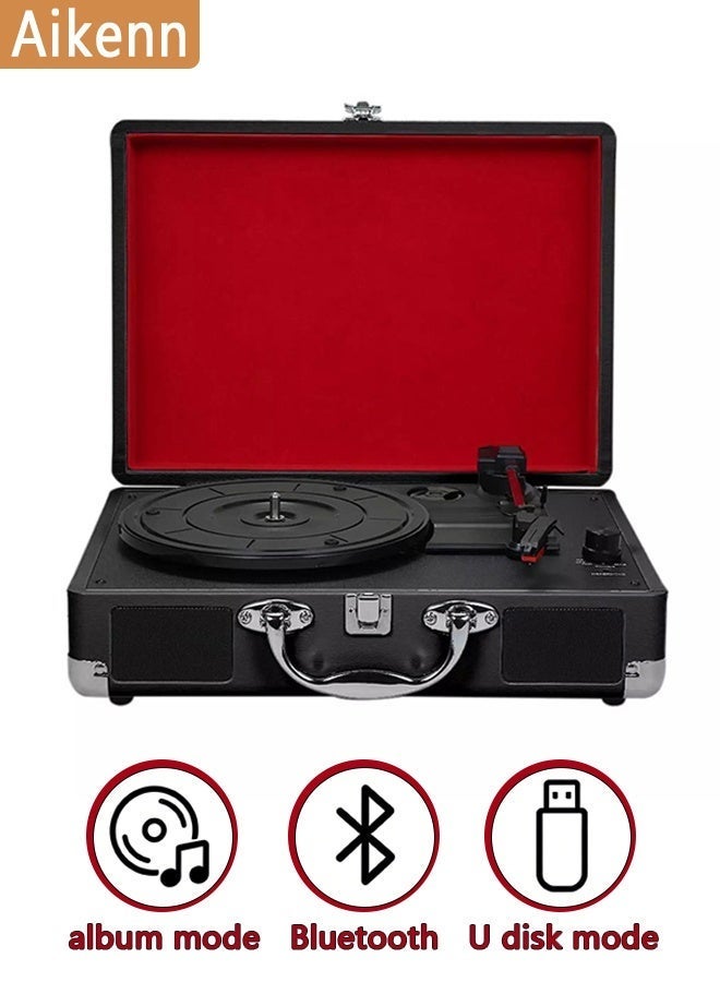 Aikenn Retro Classic Vinyl Record Player, Portable Turntable with Built-in Stereo Speakers, 3-Speed (33/45/78 RPM) Bluetooth Speaker & Phonograph, USB Playback, Ruby Cartridge, Shock-Absorbing Mechanism, Supports 7/10/12-Inch Records - Image 1