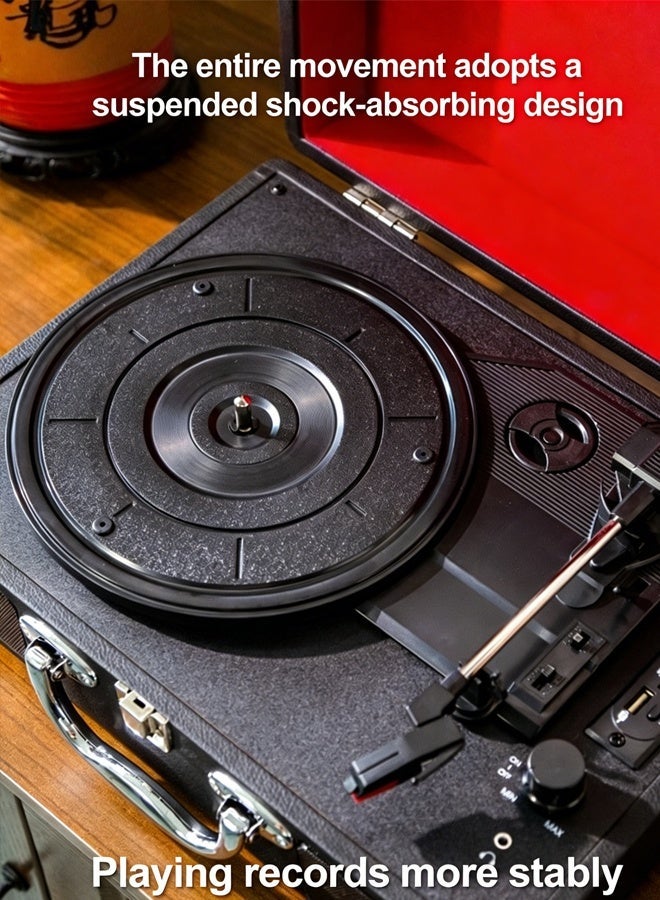 Aikenn Retro Classic Vinyl Record Player, Portable Turntable with Built-in Stereo Speakers, 3-Speed (33/45/78 RPM) Bluetooth Speaker & Phonograph, USB Playback, Ruby Cartridge, Shock-Absorbing Mechanism, Supports 7/10/12-Inch Records - Image 3