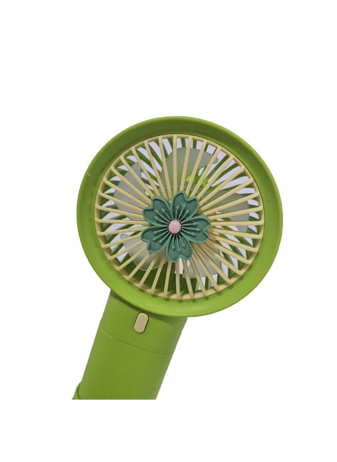 Mini handheld fan Q374F , cute design with bright and green color, small size and easy to carry by hand or put in bag, equipped with USB rechargeable battery, on/off button 3 speeds with LED light, nice summer and birthday gift for kids and adults, high quality and easy to use