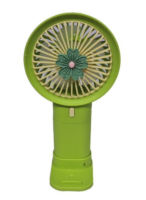 Mini handheld fan Q374F , cute design with bright and green color, small size and easy to carry by hand or put in bag, equipped with USB rechargeable battery, on/off button 3 speeds with LED light, nice summer and birthday gift for kids and adults, high quality and easy to use