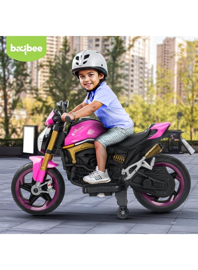 دراجة اطفال تعمل بالبطارية من ريسر للاطفال مع مسرع يدوي وموسيقى | دراجة لعبة ركوب قابلة لاعادة الشحن مع عجلات واضاءة LED | دراجة كهربائية للقيادة (بينك) - Image 5